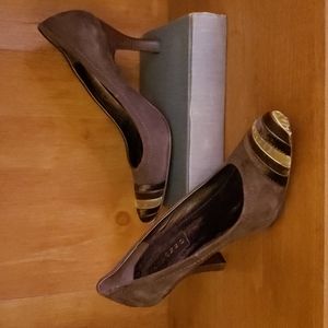 Vintage Apepazzo Slip on Brown Suede Heels Velvet Detail Size 38